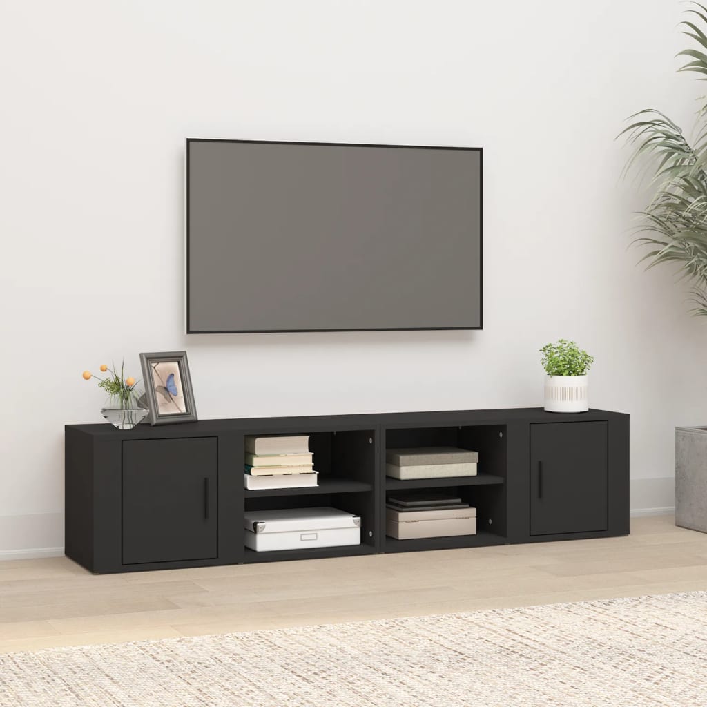 Meuble TV Scandinave Blanc Brillant - 160 cm-Mon Meuble TV-Noir-2-14