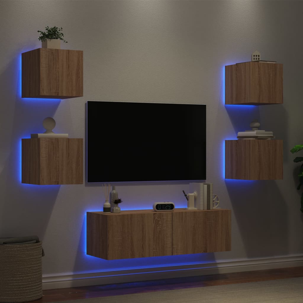 Meuble TV Scandinave Effet Bois Naturel Clair - 5 Pièces-Mon Meuble TV-Chêne sonoma-1-1