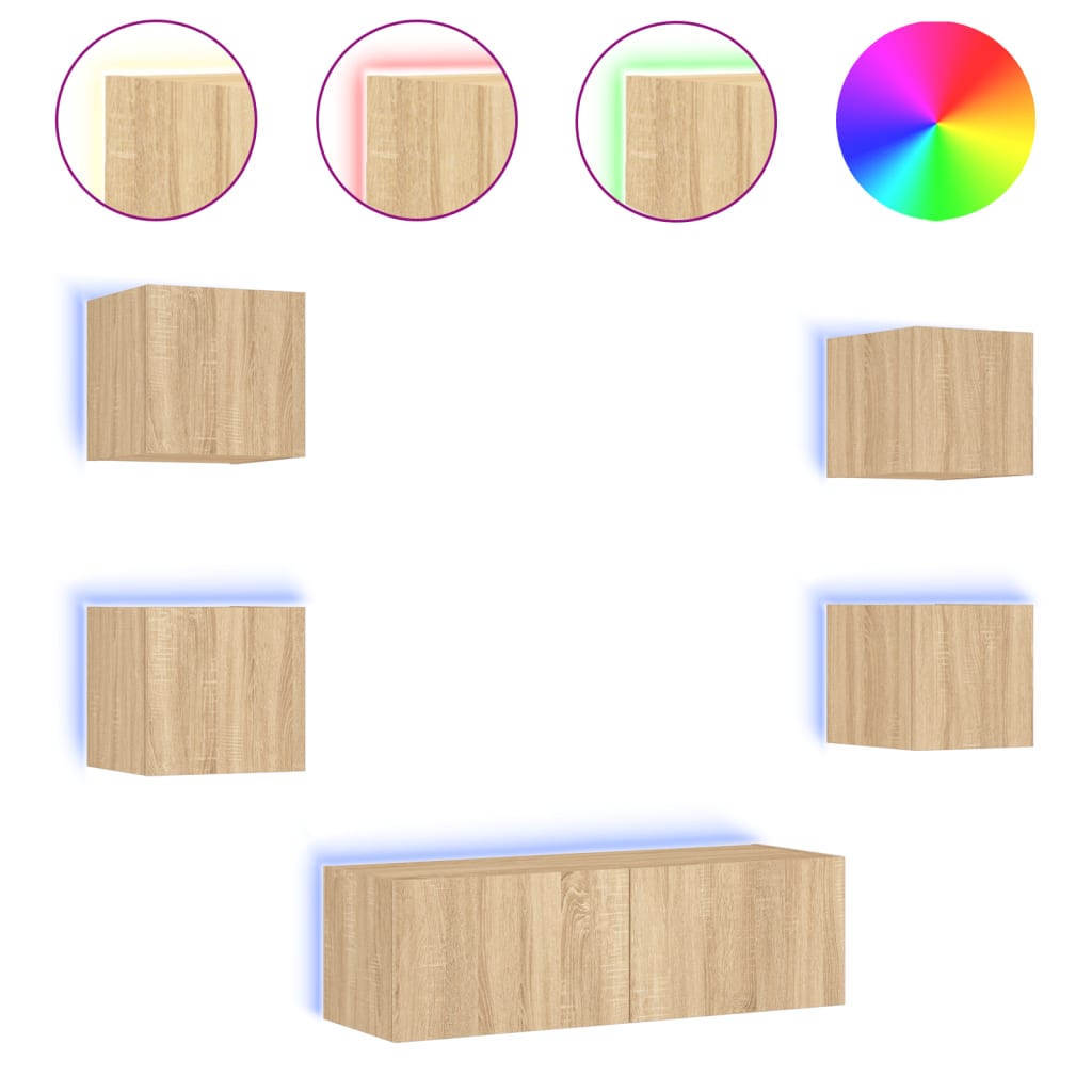 Meuble TV Scandinave Effet Bois Naturel Clair - 5 Pièces-Mon Meuble TV-Chêne sonoma-1-2