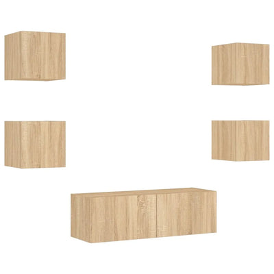 Meuble TV Scandinave Effet Bois Naturel Clair - 5 Pièces