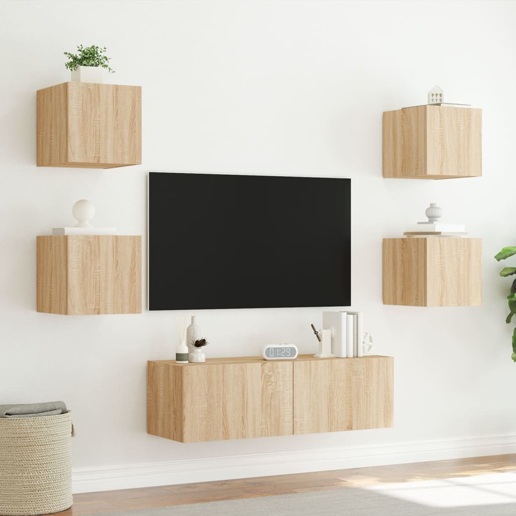 Meuble TV Scandinave Effet Bois Naturel Clair - 5 Pièces-Mon Meuble TV-Chêne sonoma-1-4