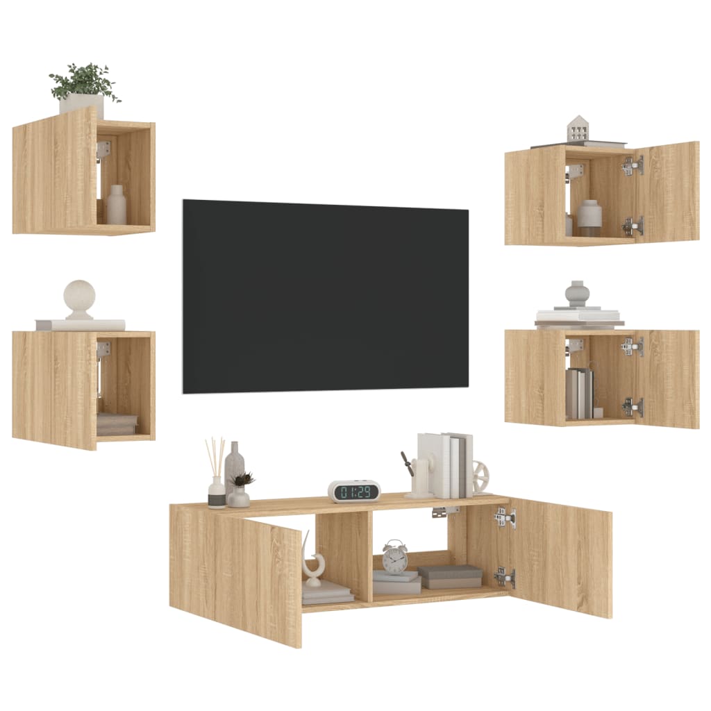 Meuble TV Scandinave Effet Bois Naturel Clair - 5 Pièces-Mon Meuble TV-Chêne sonoma-1-5