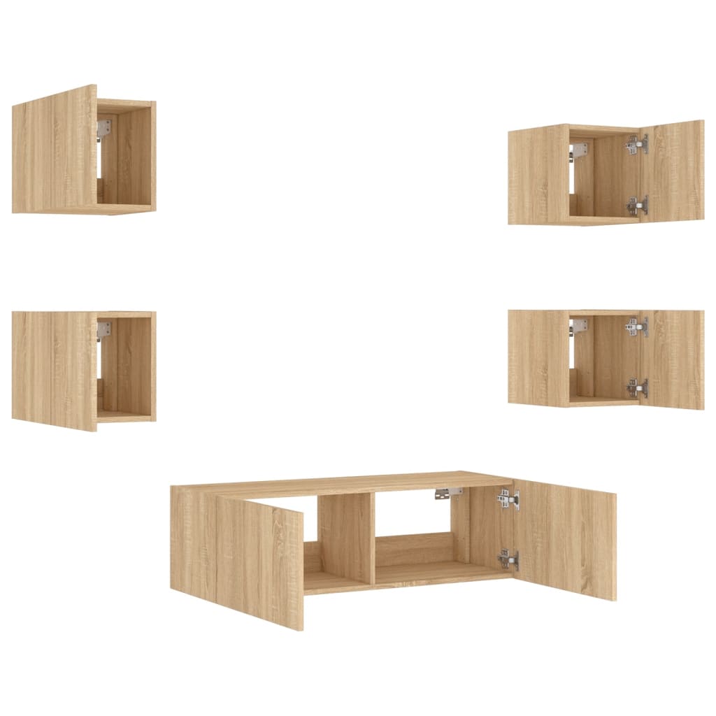 Meuble TV Scandinave Effet Bois Naturel Clair - 5 Pièces-Mon Meuble TV-Chêne sonoma-1-6