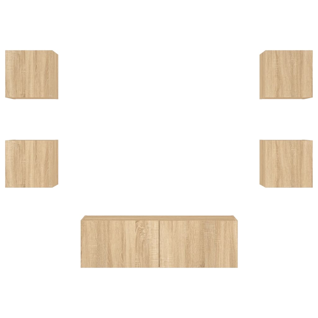 Meuble TV Scandinave Effet Bois Naturel Clair - 5 Pièces-Mon Meuble TV-Chêne sonoma-1-7