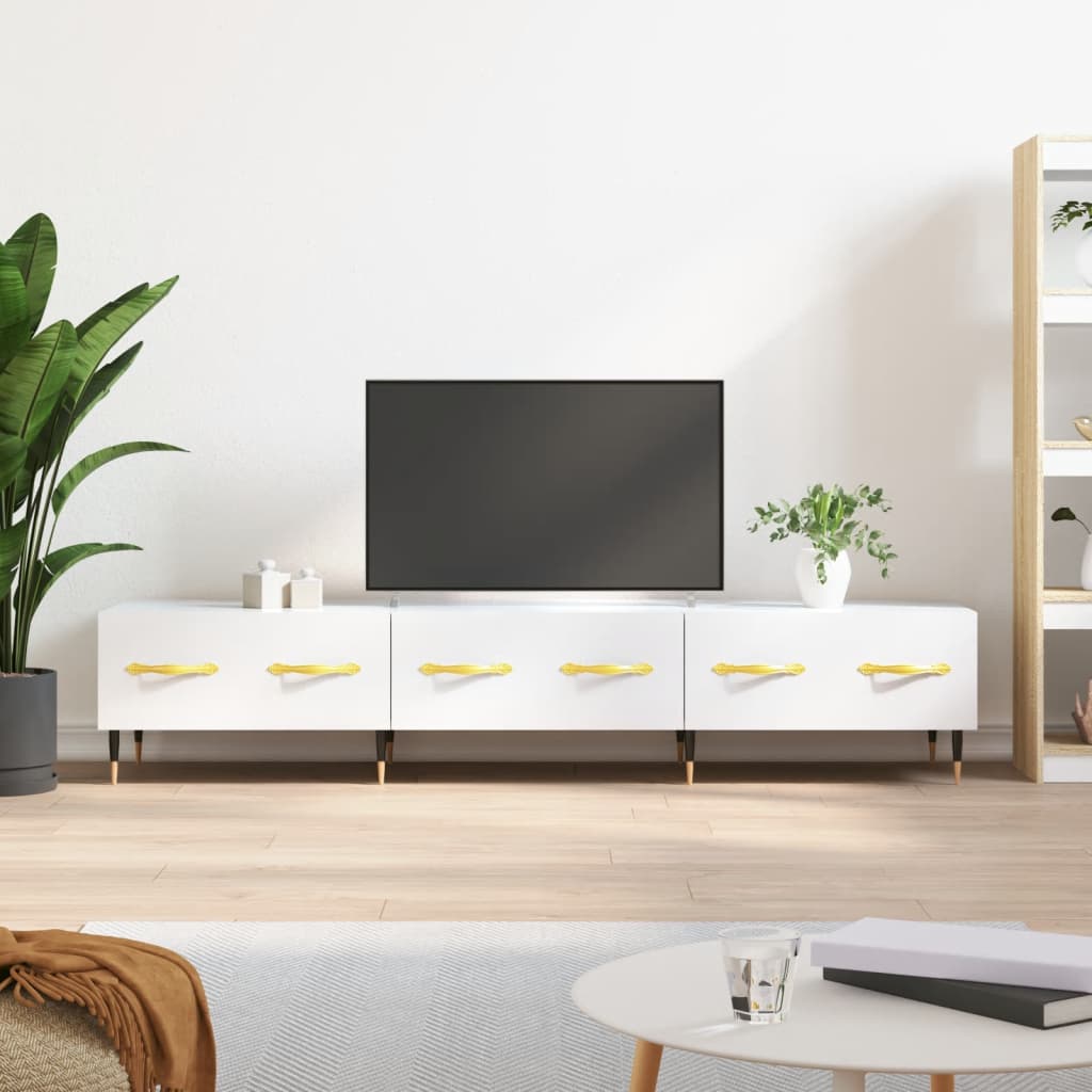 Meuble TV Scandinave Effet Chêne Sonoma - 150 cm-Mon Meuble TV-Blanc brillant-1-14