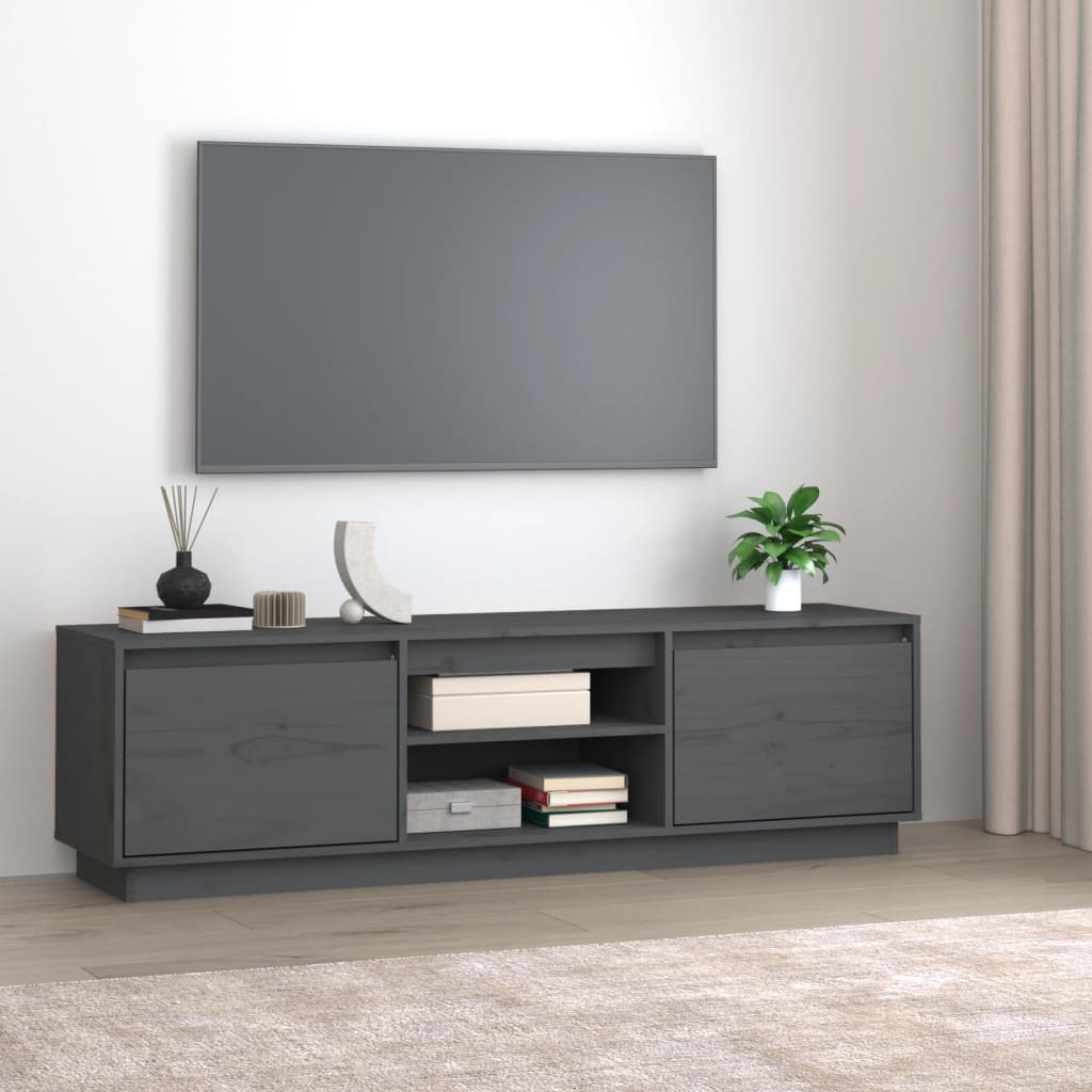 Meuble TV Scandinave en Bois de Pin Massif - 140 cm-Mon Meuble TV-Gris-12