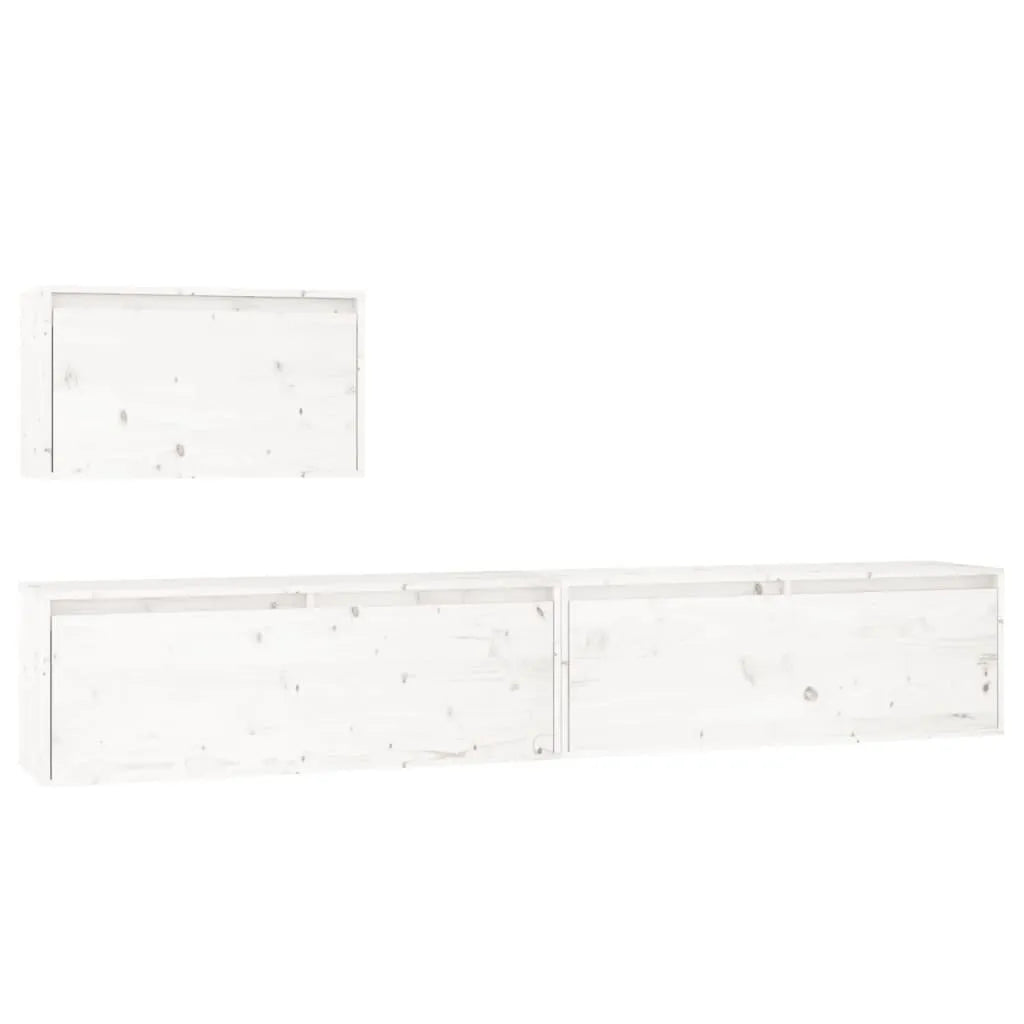 Meuble TV Scandinave en Bois Massif Blanc - 3 Pièces-Mon Meuble TV-Blanc-1
