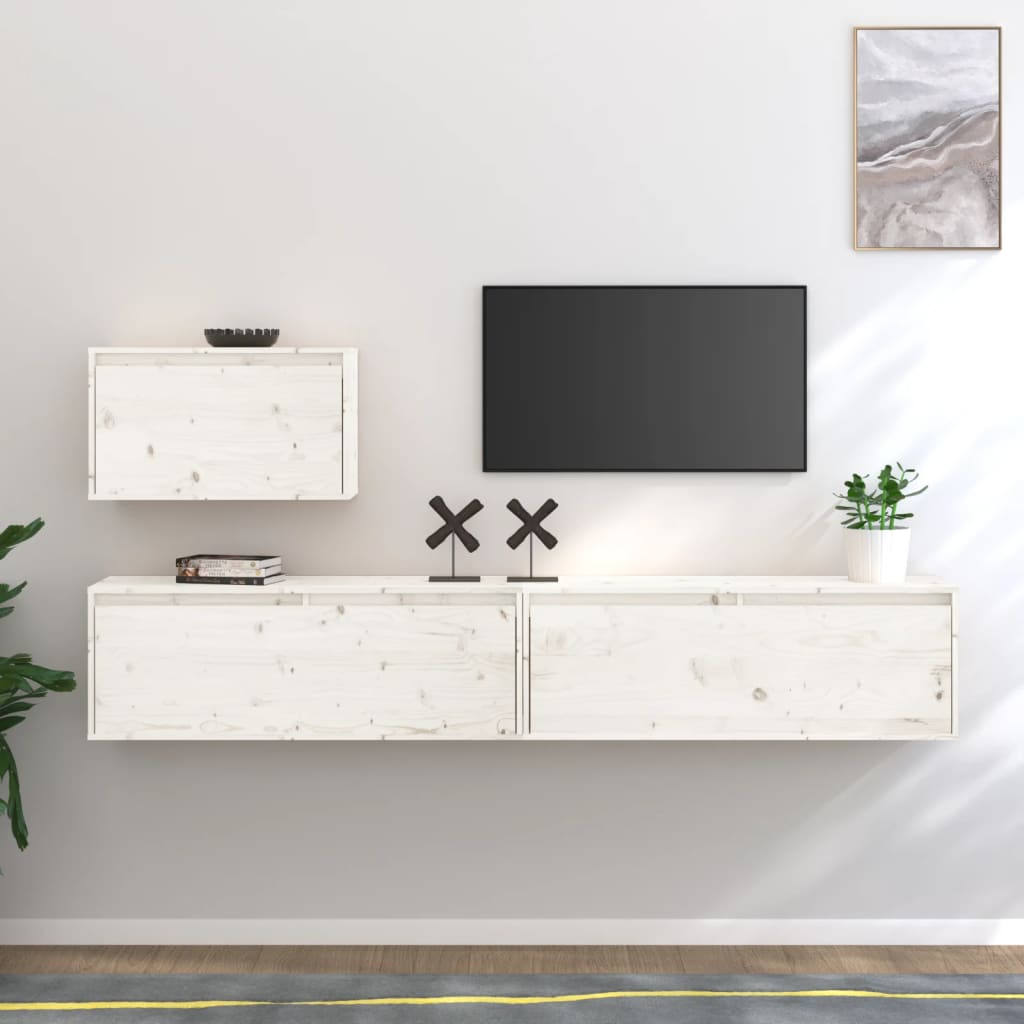 Meuble TV Scandinave en Bois Massif Blanc - 3 Pièces-Mon Meuble TV-Blanc-2