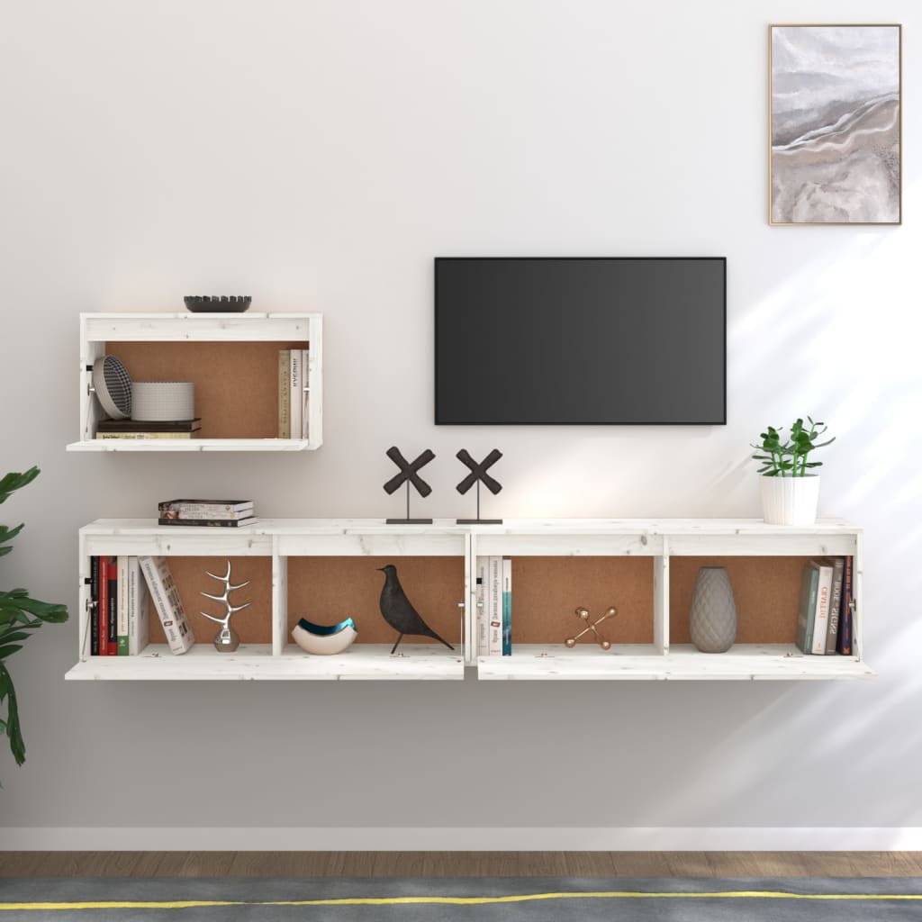 Meuble TV Scandinave en Bois Massif Blanc - 3 Pièces-Mon Meuble TV-Blanc-3