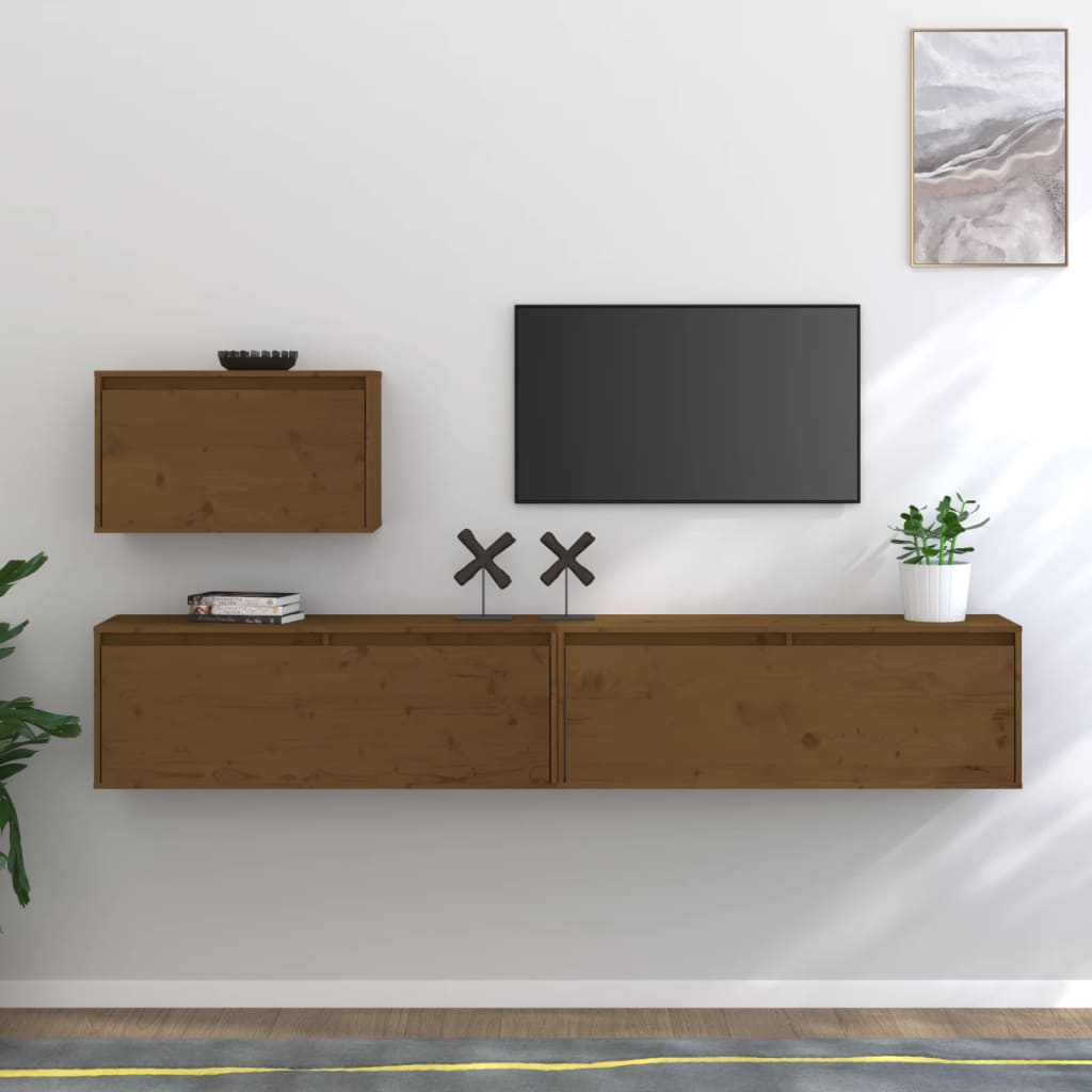 Meuble TV Scandinave en Bois Massif Blanc - 3 Pièces-Mon Meuble TV-Marron miel-10