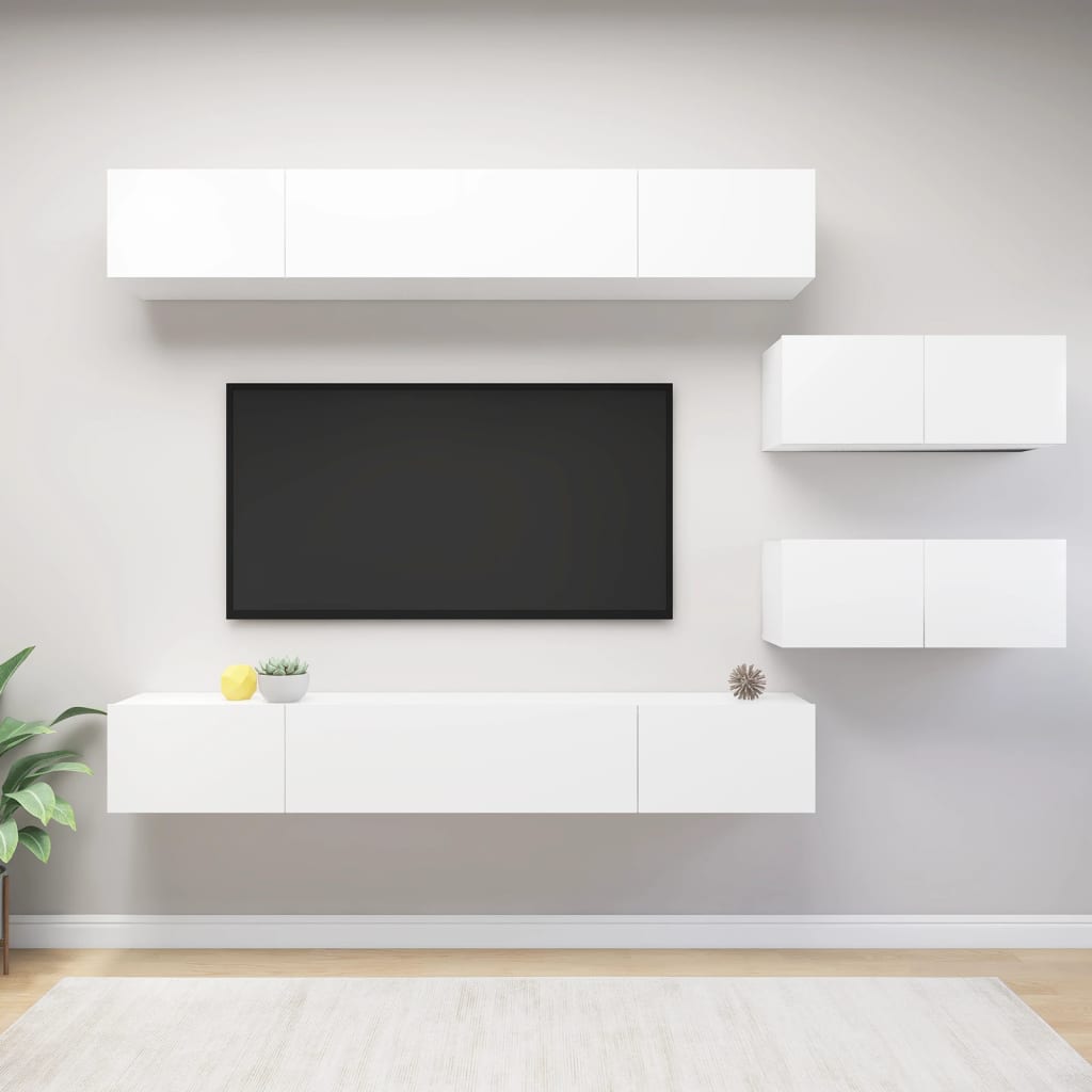Meuble TV Scandinave Mural Effet Béton - 6 Pièces-Mon Meuble TV-Blanc-100 cm-6-13