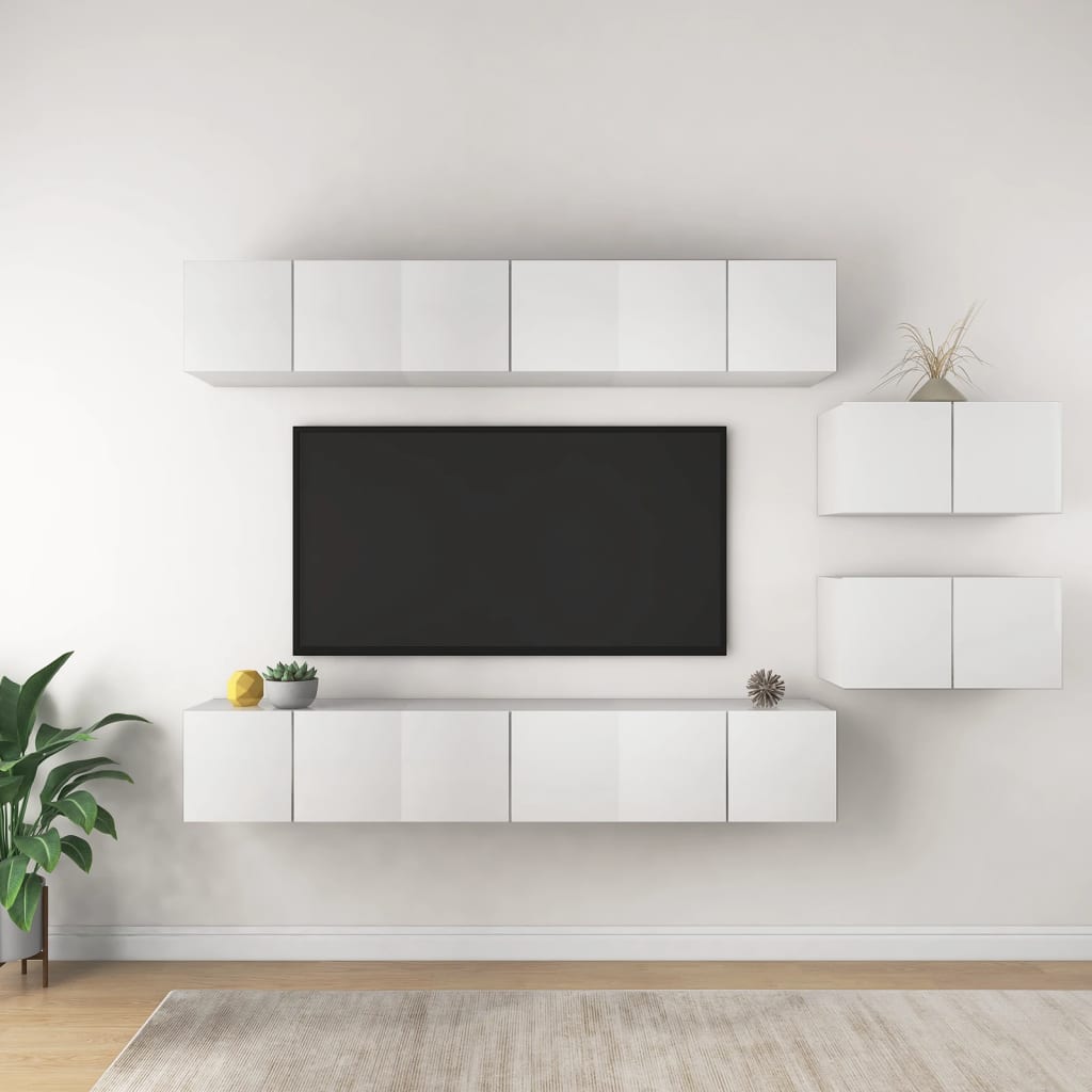 Meuble TV Scandinave Mural Effet Béton - 6 Pièces-Mon Meuble TV-Blanc-60 cm-8-26