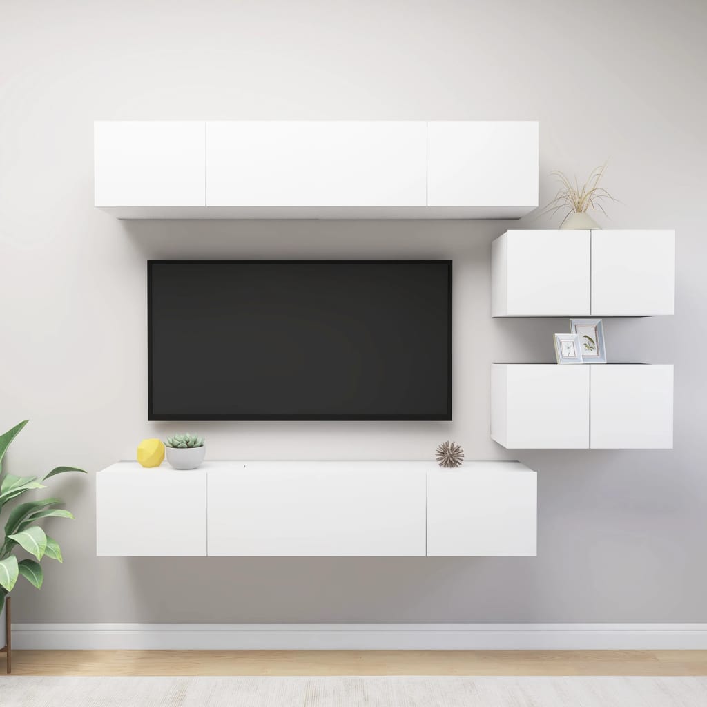 Meuble TV Scandinave Mural Effet Béton - 6 Pièces-Mon Meuble TV-Blanc-80 cm-6-12