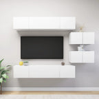 Meuble TV Scandinave Mural Effet Béton - 6 Pièces-Mon Meuble TV-Blanc-80 cm-6-12