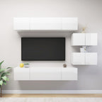 Meuble TV Scandinave Mural Effet Béton - 6 Pièces-Mon Meuble TV-Blanc brillant-80 cm-6-14