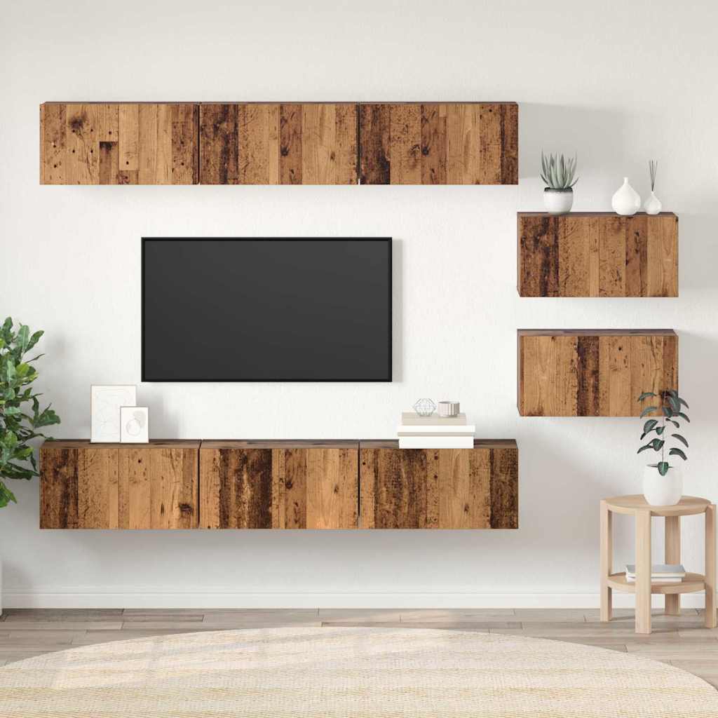 Meuble TV Scandinave Mural Effet Béton - 6 Pièces-Mon Meuble TV-Bois ancien-60 cm-8-22