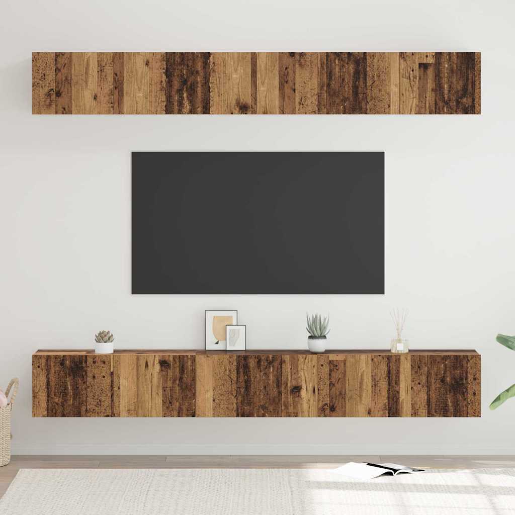 Meuble TV Scandinave Mural Effet Béton - 6 Pièces-Mon Meuble TV-Bois ancien-80 cm-6-17