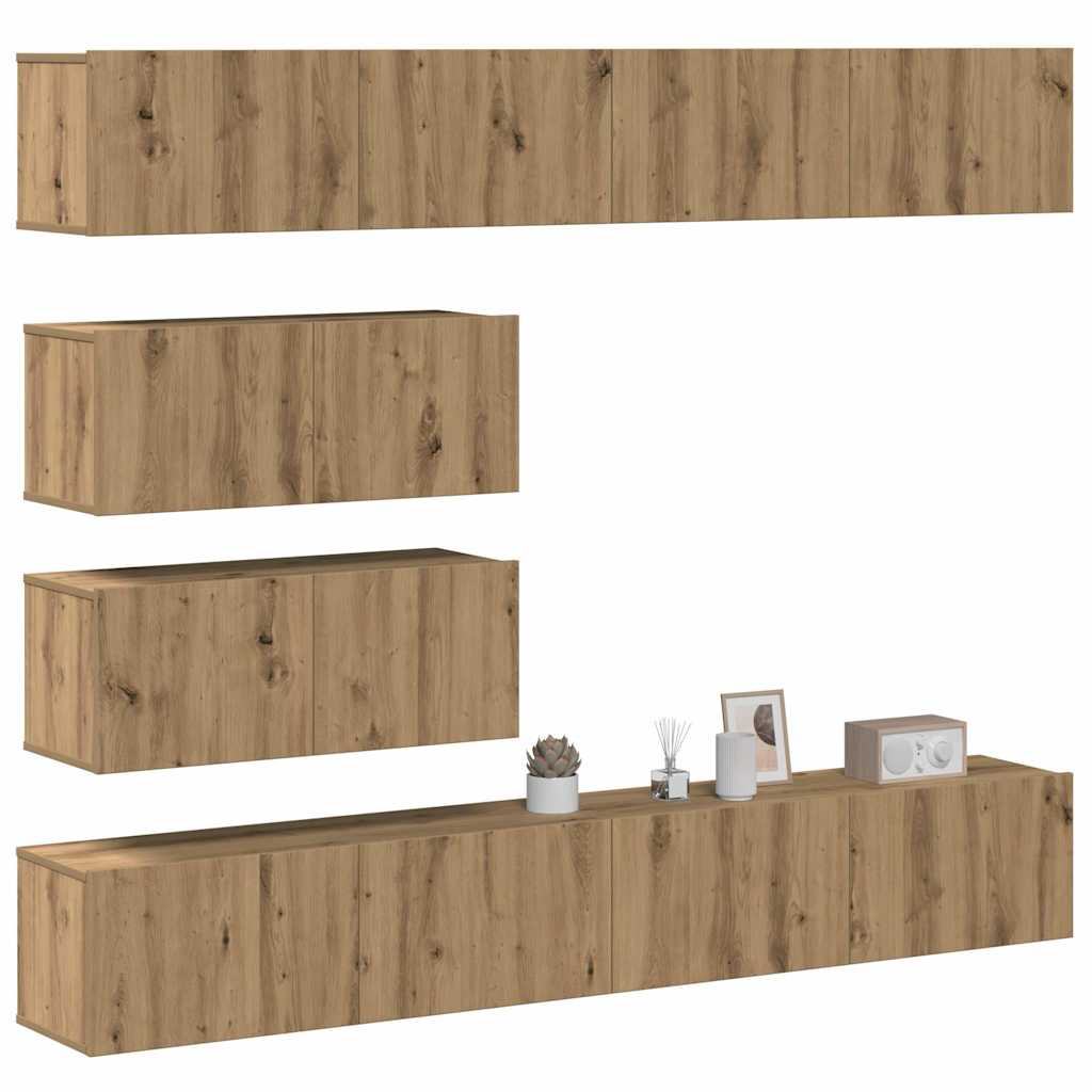 Meuble TV Scandinave Mural Effet Béton - 6 Pièces-Mon Meuble TV-chêne artisanal-100 cm-6-10