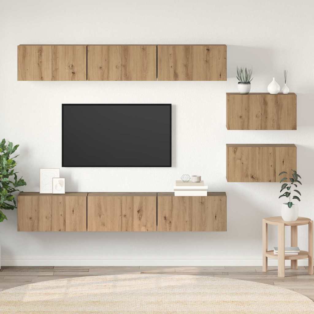 Meuble TV Scandinave Mural Effet Béton - 6 Pièces-Mon Meuble TV-chêne artisanal-60 cm-8-20