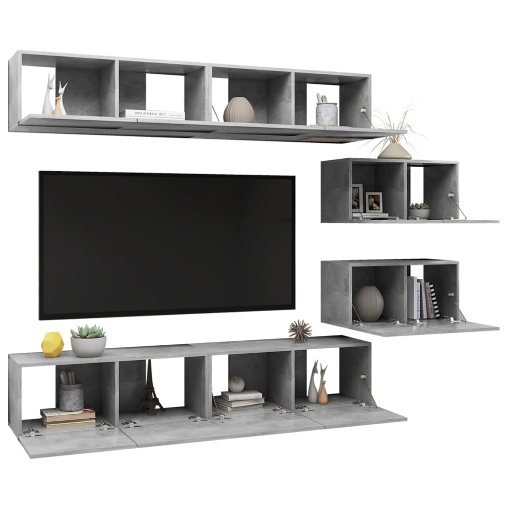 Meuble TV Scandinave Mural Effet Béton - 6 Pièces-Mon Meuble TV-chêne artisanal-60 cm-8-3