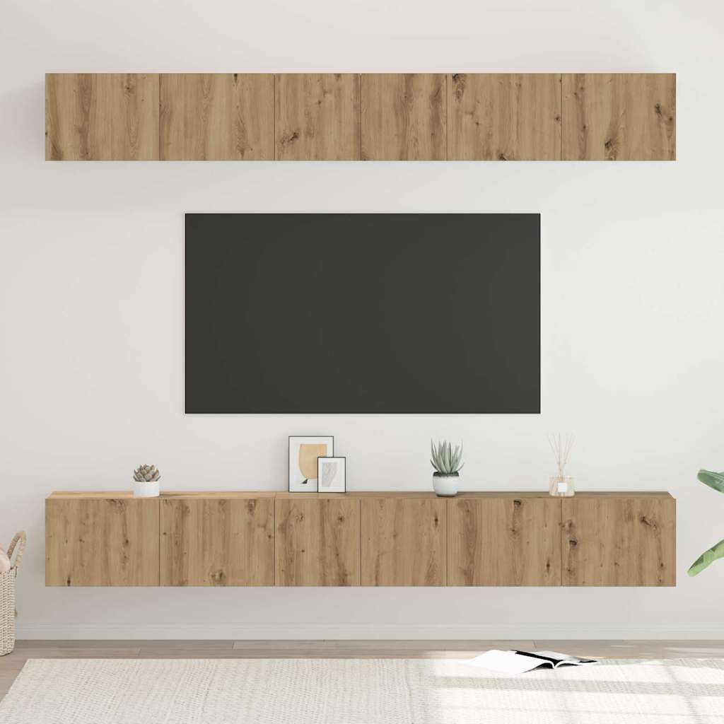 Meuble TV Scandinave Mural Effet Béton - 6 Pièces-Mon Meuble TV-chêne artisanal-80 cm-6-19