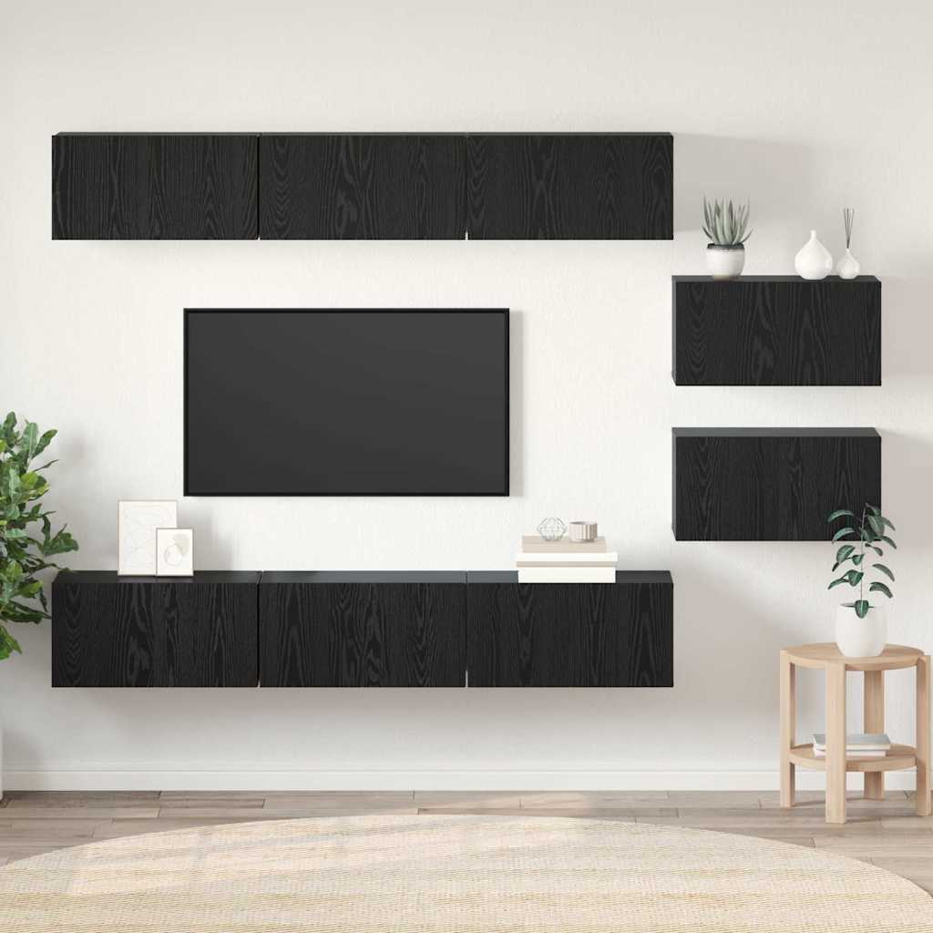 Meuble TV Scandinave Mural Effet Béton - 6 Pièces-Mon Meuble TV-Chêne noir-60 cm-8-21