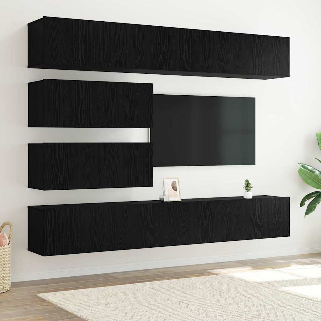 Meuble TV Scandinave Mural Effet Béton - 6 Pièces-Mon Meuble TV-Chêne noir-80 à 100 cm-6-18