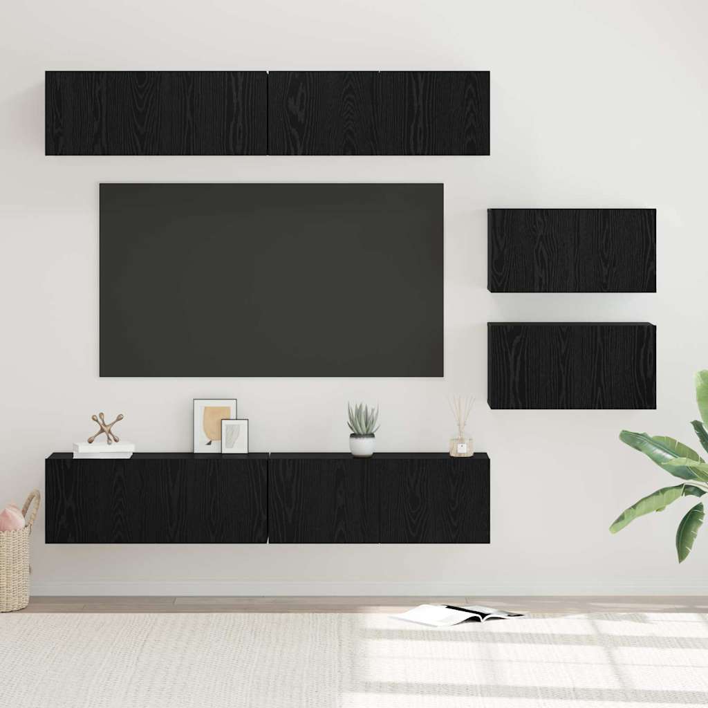 Meuble TV Scandinave Mural Effet Béton - 6 Pièces-Mon Meuble TV-Chêne noir-80 cm-6-16