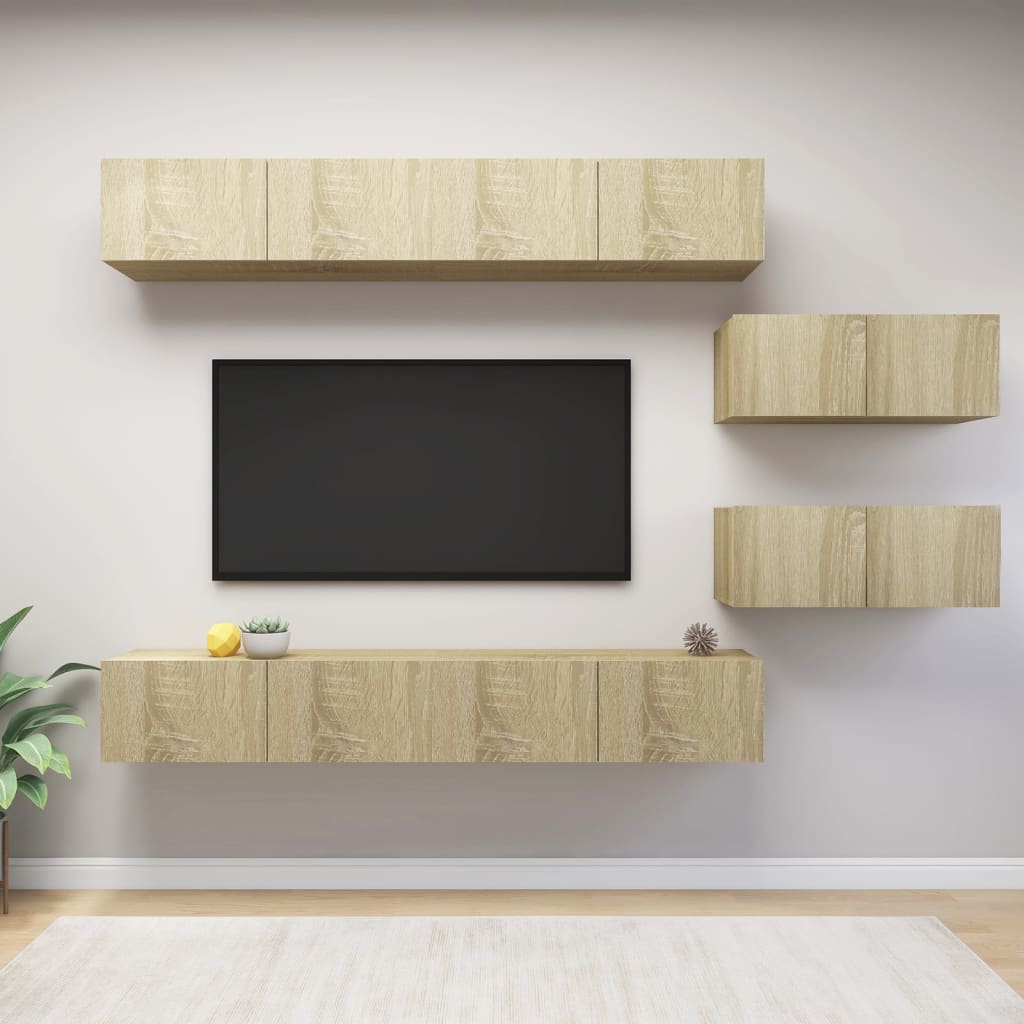 Meuble TV Scandinave Mural Effet Béton - 6 Pièces-Mon Meuble TV-Chêne sonoma-100 cm-6-9