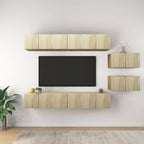 Meuble TV Scandinave Mural Effet Béton - 6 Pièces-Mon Meuble TV-Chêne sonoma-60 cm-8-27