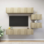Meuble TV Scandinave Mural Effet Béton - 6 Pièces-Mon Meuble TV-Chêne sonoma-80 cm-6-8