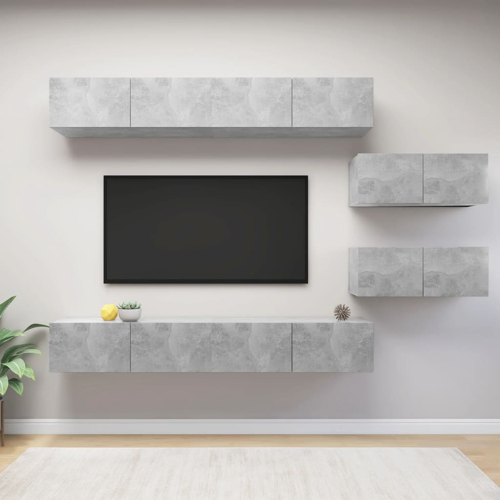 Meuble TV Scandinave Mural Effet Béton - 6 Pièces-Mon Meuble TV-Gris béton-100 cm-6-15