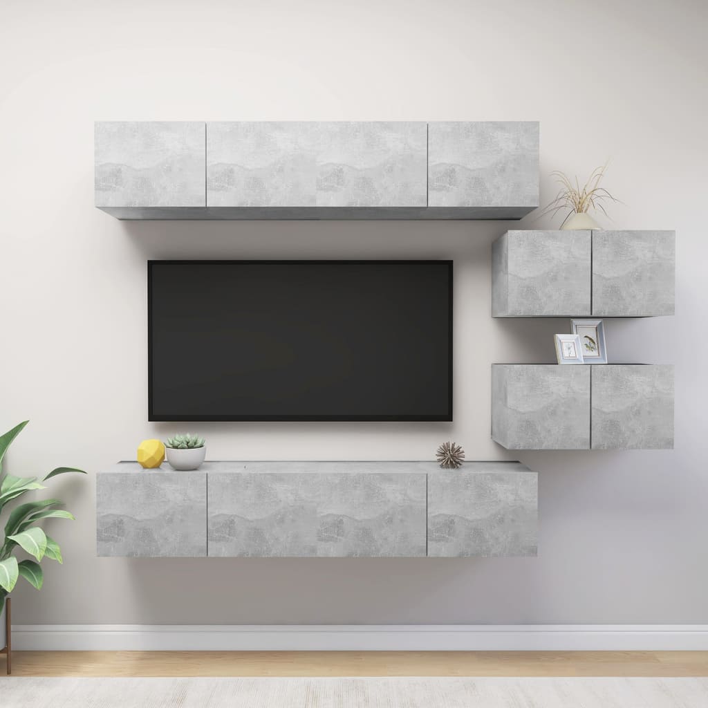 Meuble TV Scandinave Mural Effet Béton - 6 Pièces-Mon Meuble TV-Gris béton-80 cm-6-1