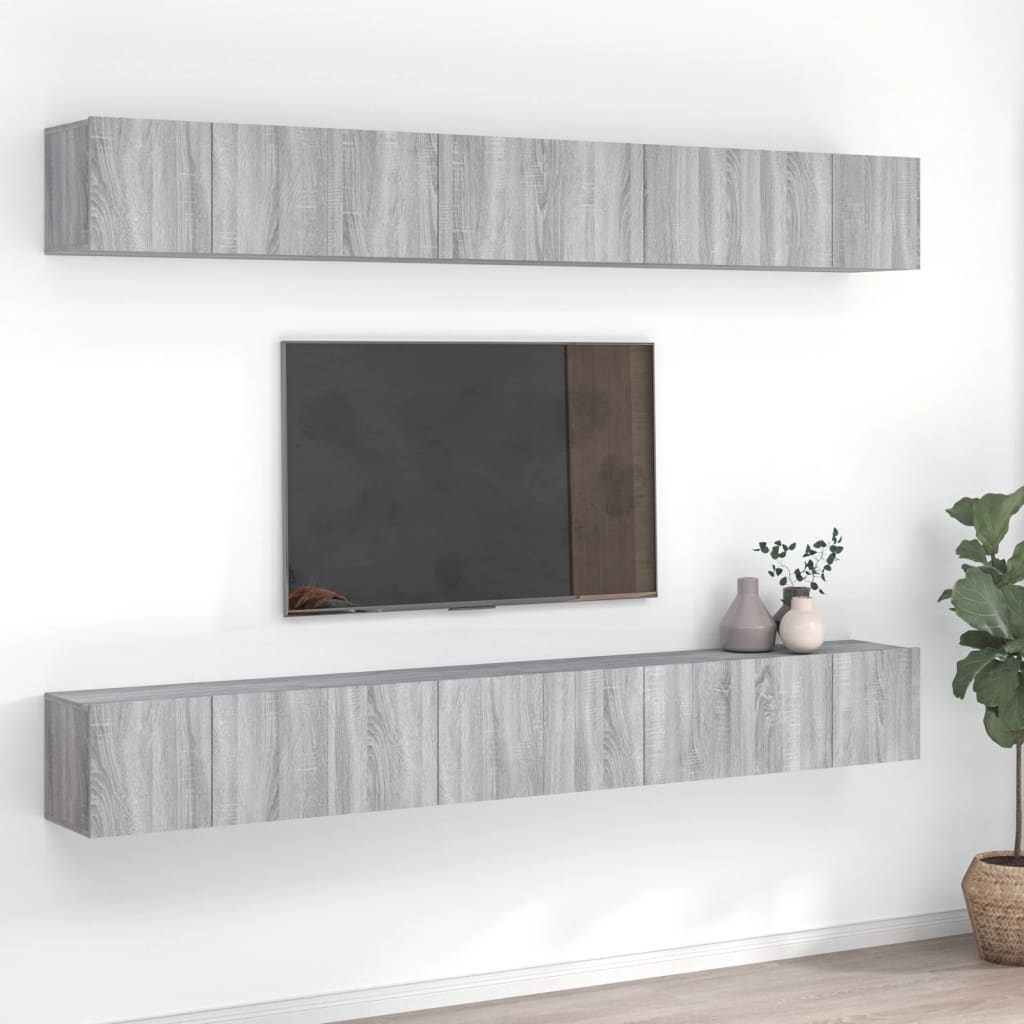 Meuble TV Scandinave Mural Effet Béton - 6 Pièces-Mon Meuble TV-Sonoma gris-60 cm-8-25