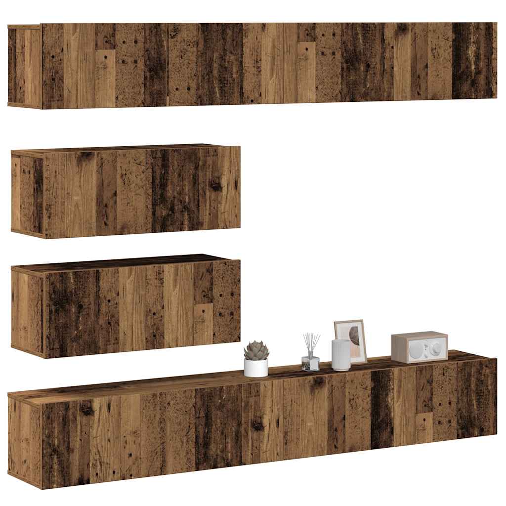 Meuble TV Scandinave Mural Effet Béton - 6 Pièces-Mon Meuble TV-Vieux bois-100 cm-6-11