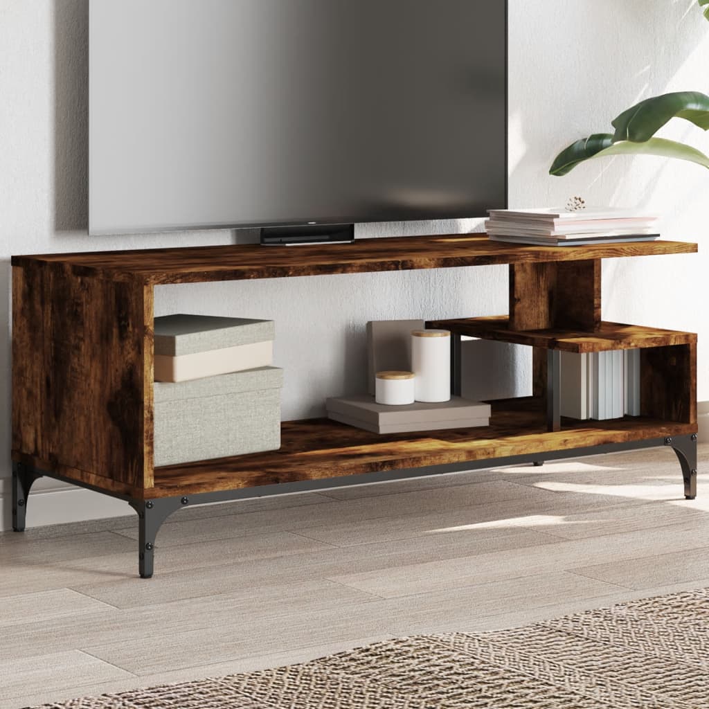Meuble TV Scandinave Pied Noir Effet Chêne Gris - 102 cm-Mon Meuble TV-Chêne fumé-1-13