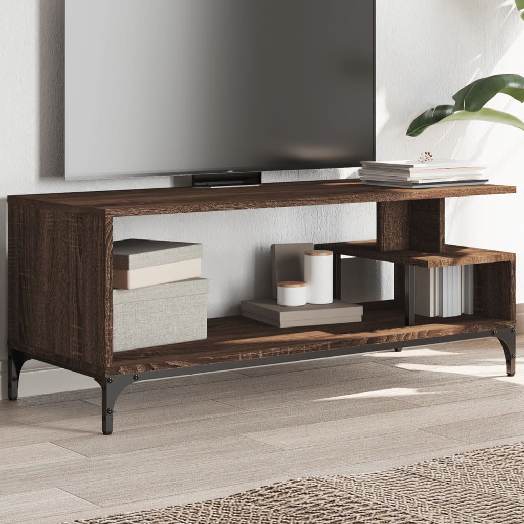 Meuble TV Scandinave Pied Noir Effet Chêne Gris - 102 cm-Mon Meuble TV-Chêne marron-1-11