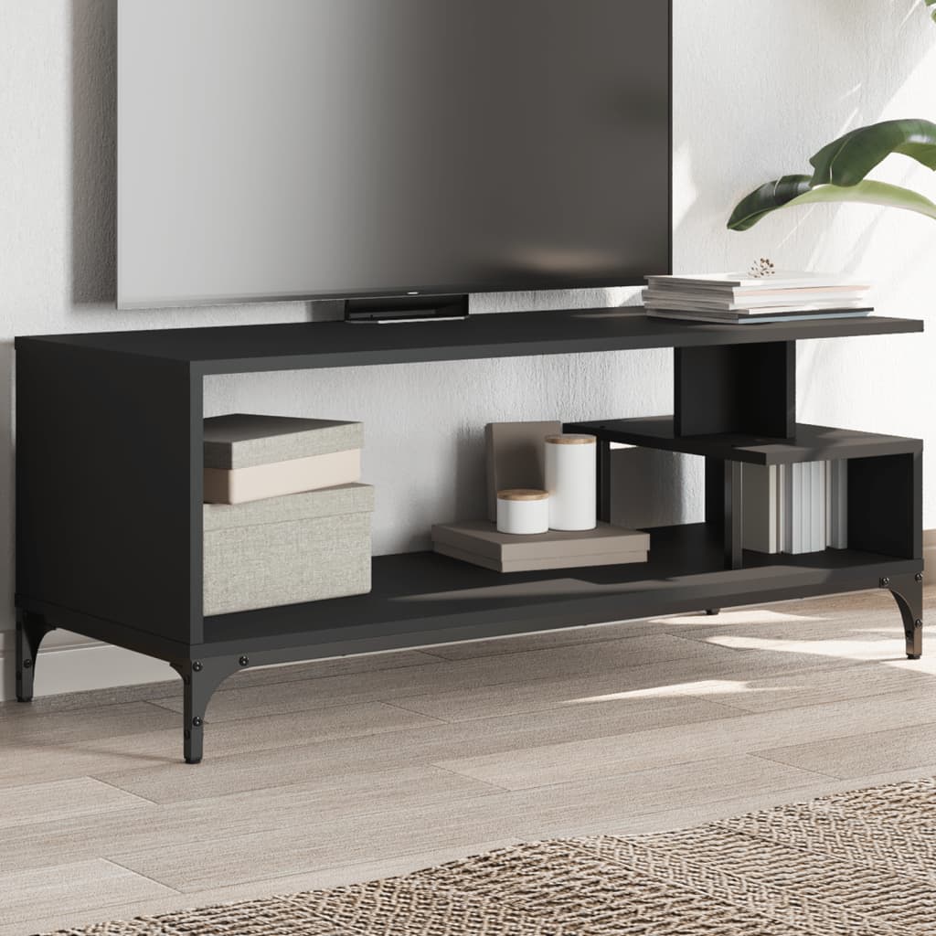 Meuble TV Scandinave Pied Noir Effet Chêne Gris - 102 cm-Mon Meuble TV-Noir-1-12