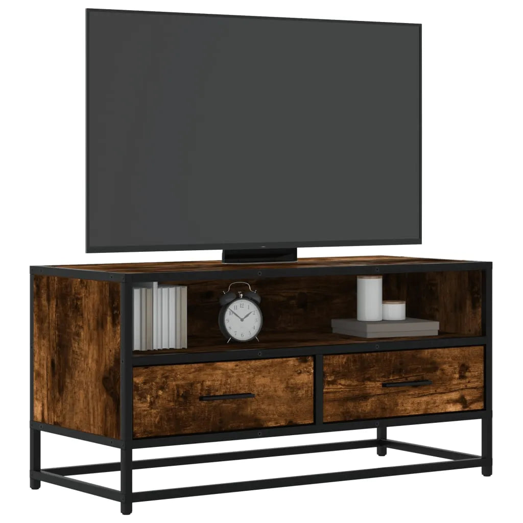 Meuble TV Style Industriel Effet Bois Gris - 100 cm-Mon Meuble TV-Chêne fumé-80 cm-16