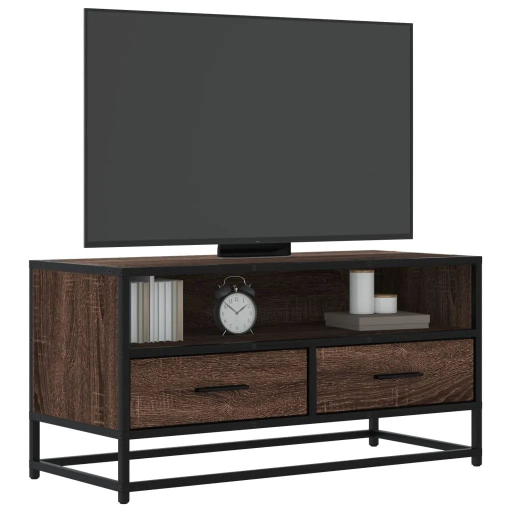 Meuble TV Style Industriel Effet Bois Gris - 100 cm-Mon Meuble TV-Chêne marron-80 cm-17