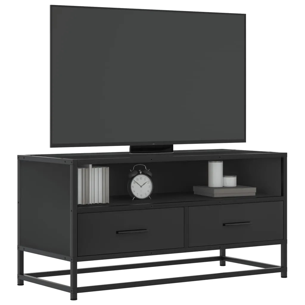 Meuble TV Style Industriel Effet Bois Gris - 100 cm-Mon Meuble TV-Noir-80 cm-18