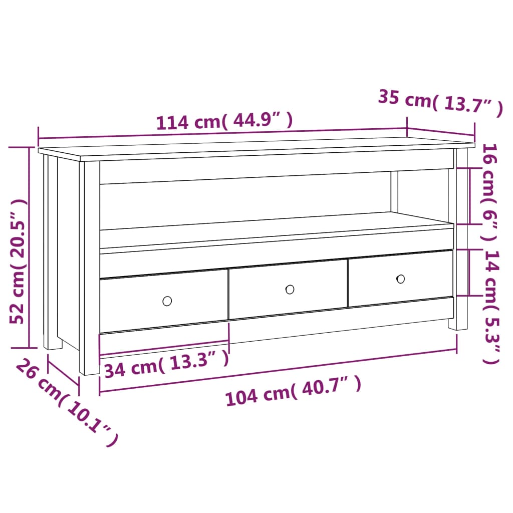 Meuble TV Style Naturel en Pin Massif Noir - 114 cm-Mon Meuble TV-Naturel-1-10