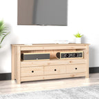 Meuble TV Style Naturel en Pin Massif Noir - 114 cm-Mon Meuble TV-Naturel-1-12