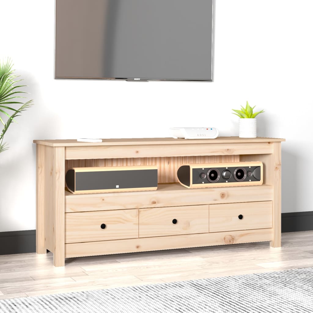 Meuble TV Style Naturel en Pin Massif Noir - 114 cm-Mon Meuble TV-Naturel-1-12