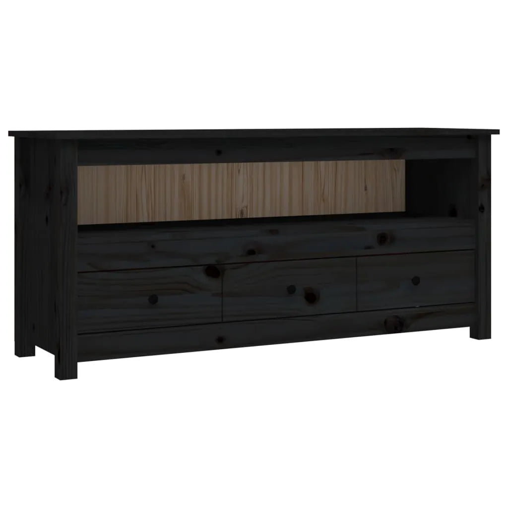 Meuble TV Style Naturel en Pin Massif Noir - 114 cm-Mon Meuble TV-Naturel-1-2