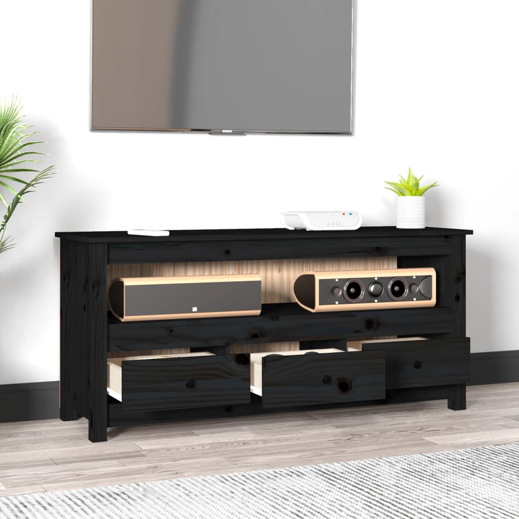 Meuble TV Style Naturel en Pin Massif Noir - 114 cm-Mon Meuble TV-Naturel-1-3