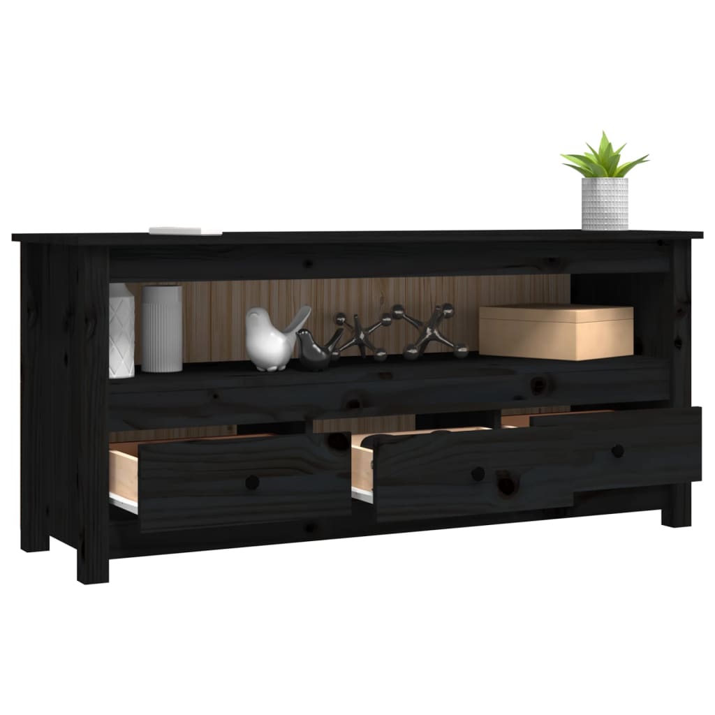 Meuble TV Style Naturel en Pin Massif Noir - 114 cm-Mon Meuble TV-Naturel-1-5
