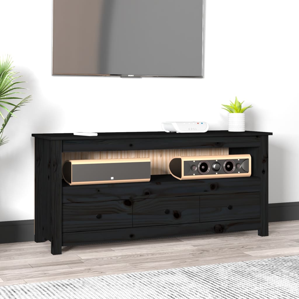 Meuble TV Style Naturel en Pin Massif Noir - 114 cm-Mon Meuble TV-Noir-1-1