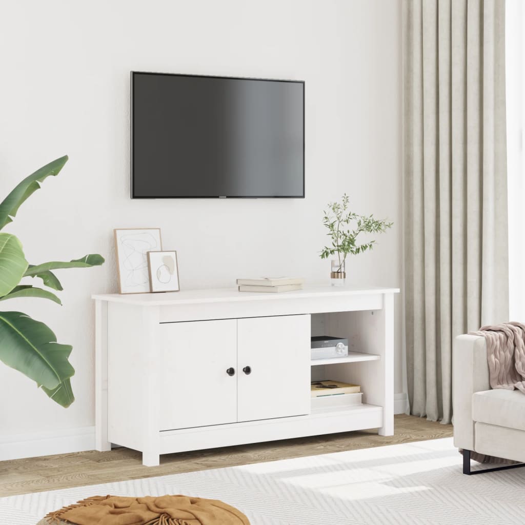 Meuble TV Style Scandinave en Bois de Pin - 103 cm-Mon Meuble TV-Blanc-1-11