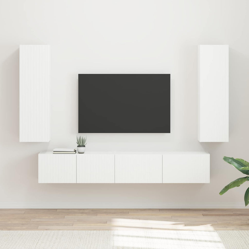 Meuble TV Suspendu avec Colonne Effet Bois Ancien - 3 Pièces-Mon Meuble TV-Blanc-20